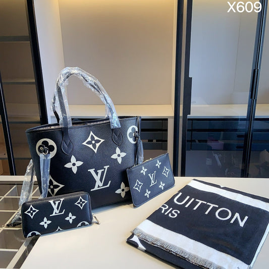 【ルイヴィトン】4点セット☆Neverfullインナーバッグ付き|新作カシミアスカーフ♪完璧な組み合わせ!