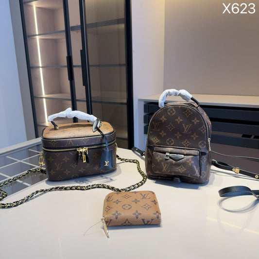 【ルイヴィトン】3点セット☆ピースカラー化粧箱|爆款バックパック付き|肩掛け可能で実用的♪今すぐゲット!