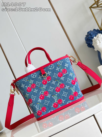 【ルイヴィトン】彩りチェリー刺繍☆ネヴァーフルBB リバーシブル