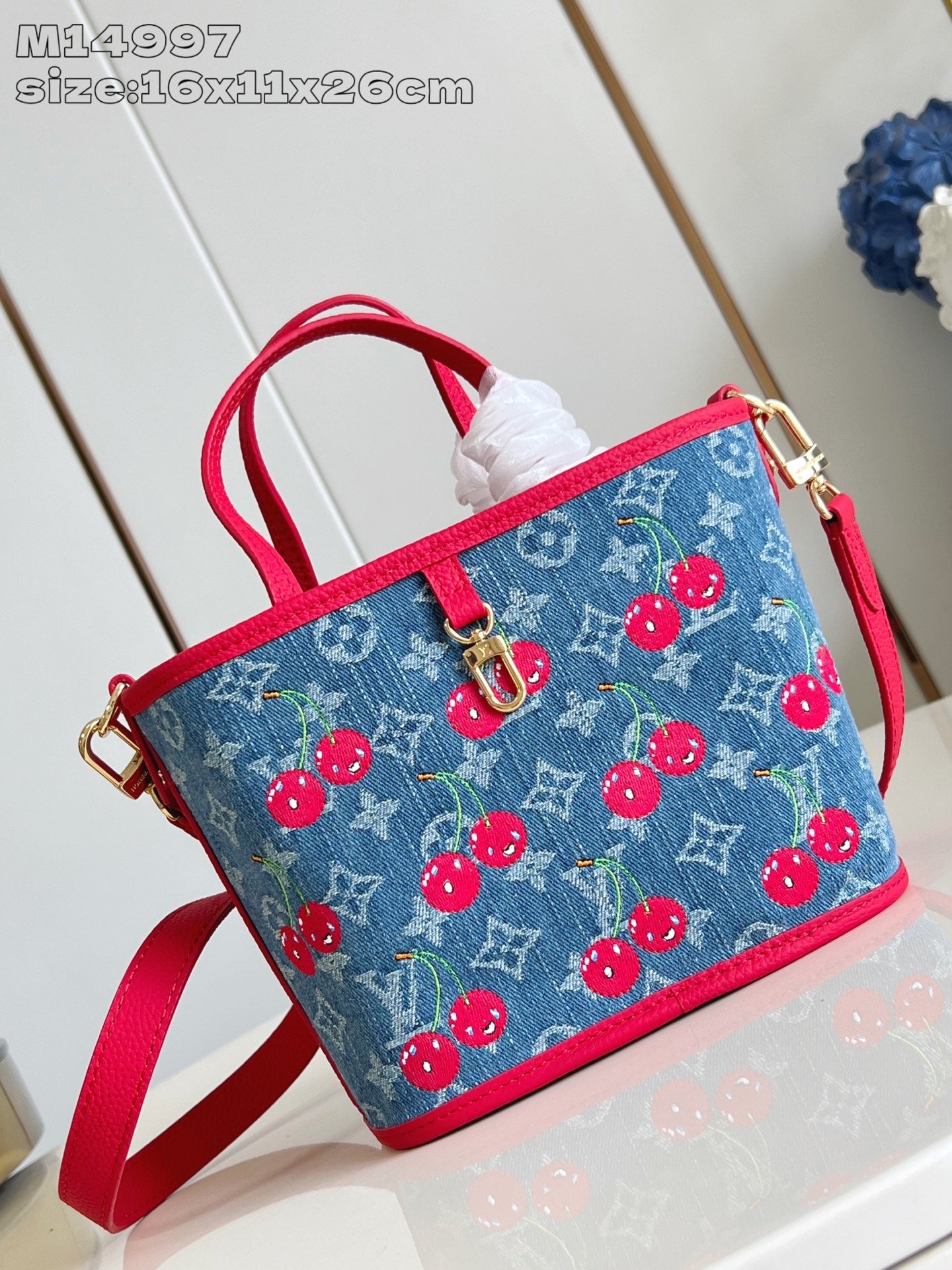 【ルイヴィトン】彩りチェリー刺繍☆ネヴァーフルBB リバーシブル
