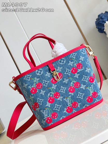 【ルイヴィトン】彩りチェリー刺繍☆ネヴァーフルBB リバーシブル