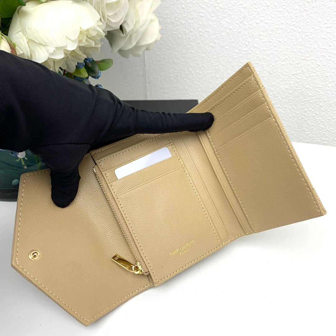【サンローラン】大人気ロゴ 小銭入れ付き 三つ折り財布4色