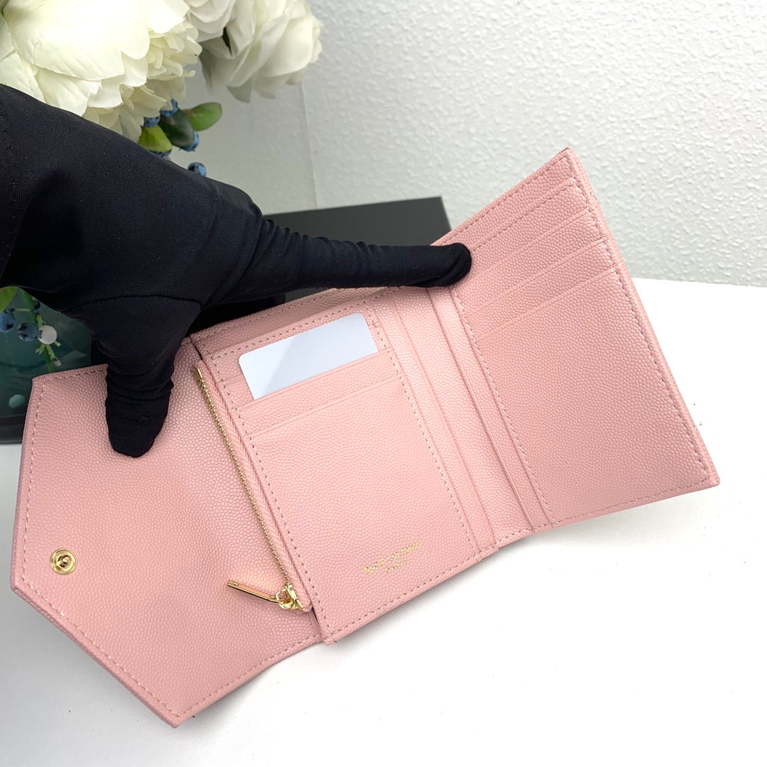 【サンローラン】大人気ロゴ 小銭入れ付き 三つ折り財布4色